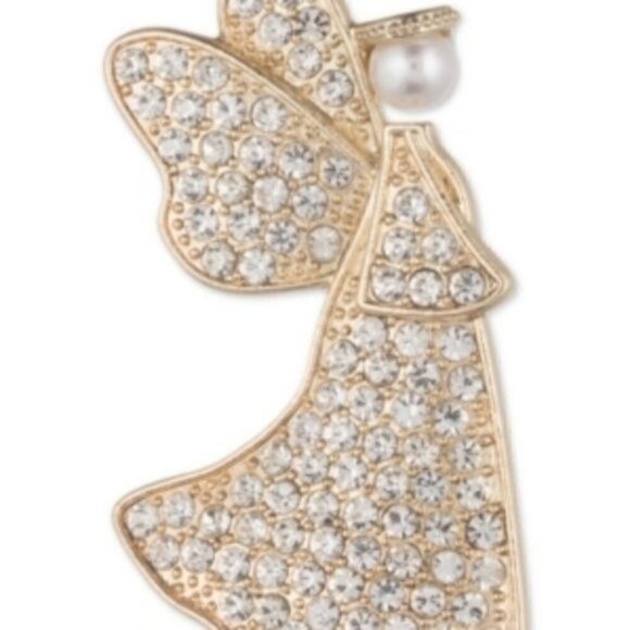 Anne Klein Gold-Tone Pave & Imitation Pearl Angel Pin - Picture 1 of 2